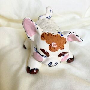Vintage Ceramic/Porcelain Pig Toothpick Holder - Flower Painting Detail